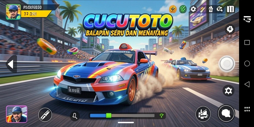 Tampilan gameplay CUCUTOTO yang mendebarkan dan penuh aksi balapan.
