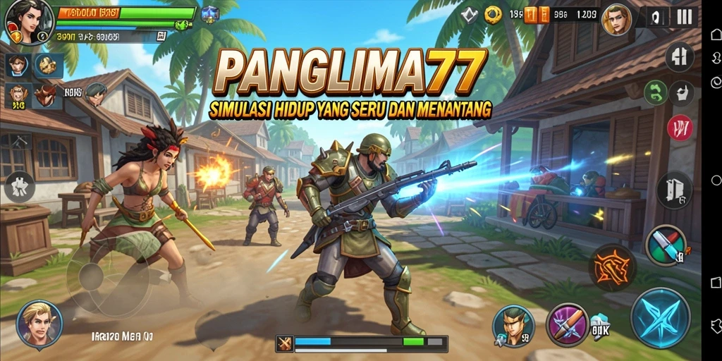 Tampilan gameplay menarik dari <strong>PANGLIMA77</strong> menunjukkan interaksi dan kustomisasi karakter.