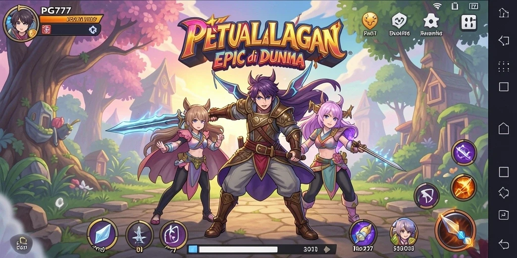 Screenshot PG777 menampilkan aksi karakter anime yang seru.