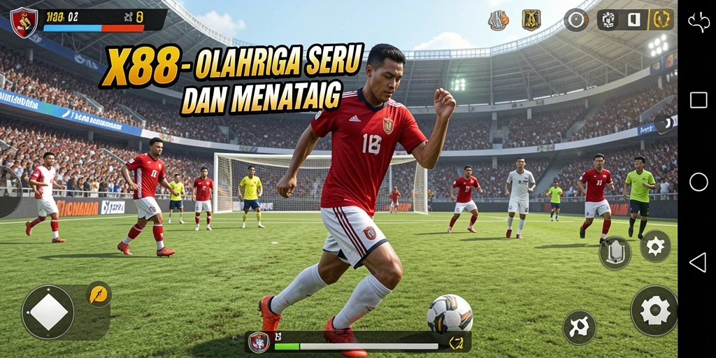 Tampilan gameplay X88 yang penuh aksi dan seru di arena olahraga.